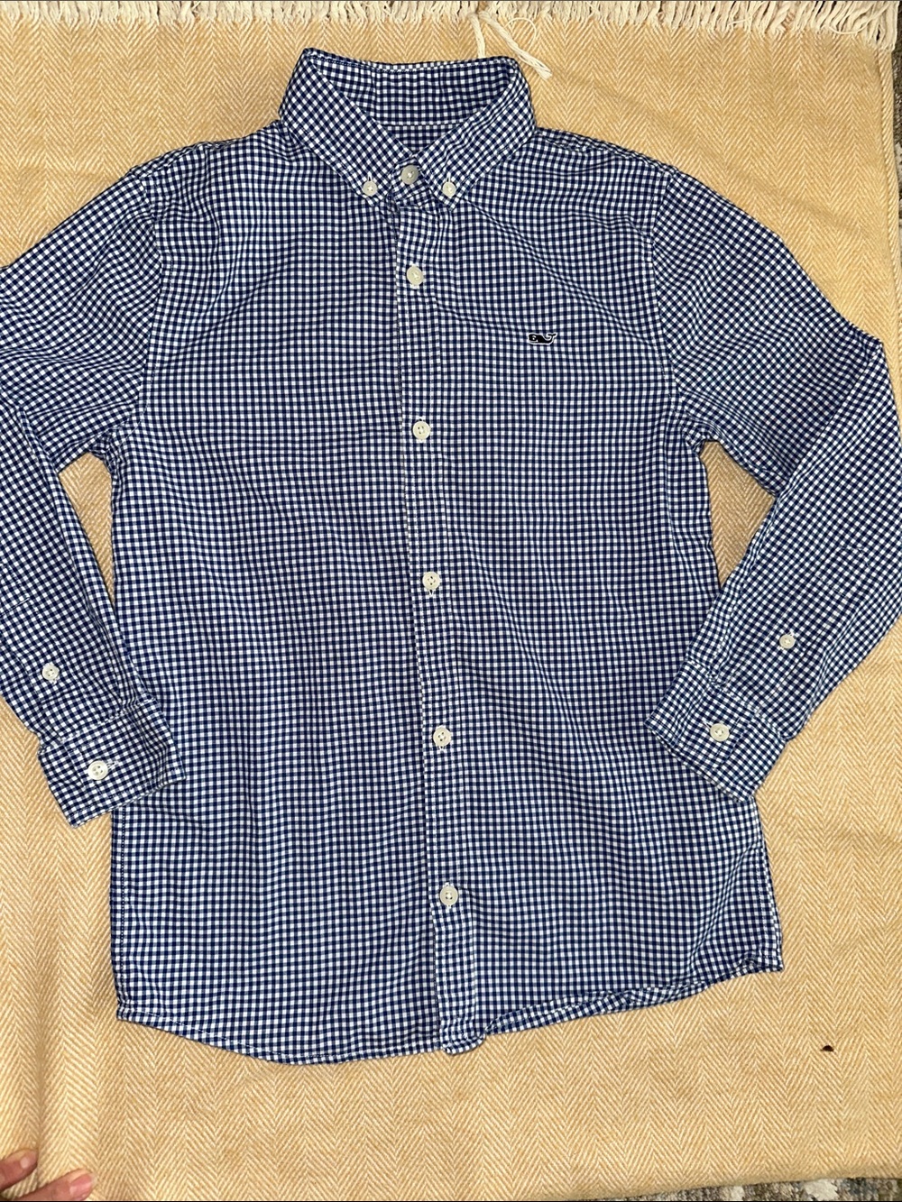 NWOT Vineyard Vines Navy and White Gingham Button-Down whale Shirt 8-10